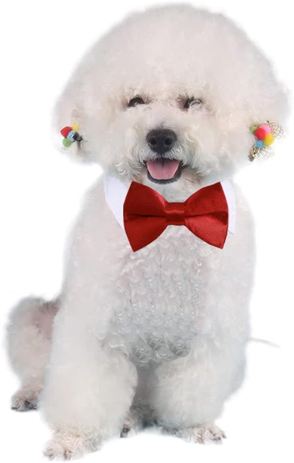 4 Pieces Pets Dog Cat Bowtie Pet Costume Adjustable Formal Necktie Collar for Cats Small Dogs Puppy Grooming Accessories (red/Heart)