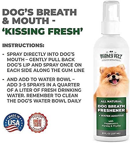 2-in-1 Dog Breath Freshener Spray & Water Additive - 8 oz Large - Natural Ingredients Dog Dental Care That Helps Avoid Bad Breath, Plaque, Tartar. Dog Teeth Cleaning, Fresh Breath with No Brushing