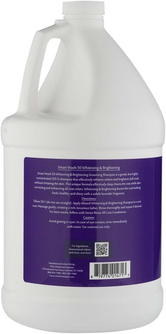 Chris Christensen SmartWash50 Whitening & Brightening Ultra Concentrated Dog Shampoo, Makes up to 50 Bottles, Groom Like a Professional, Lavender Fragrance, Made in USA, 1 gal