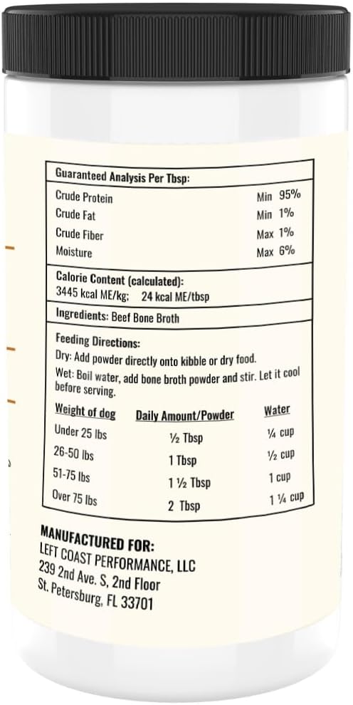 8oz Beef Bone Broth Powder for Dogs and Cats - Human Grade Grass-Fed for Picky Eaters - Supports Joints and Gut Health - Single Ingredient Dog Food Topper for Dry Food