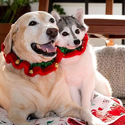 Huxley & Kent Ruff Pet Scrunchy | Elf (Medium) | Festive Christmas/Holiday Neckwear for Dogs/Cats | Fun Stretchable Costume Accessory | Soft Collar with Bells