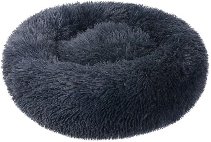 Cat & Dog Beds, Fluffy Round Pet Bed Non-Slip, Calming Soft Plush Donut Cuddler for Indoor Small Dogs Kittens, 15 inches Cat Bed Machine Washable, Dark Gray