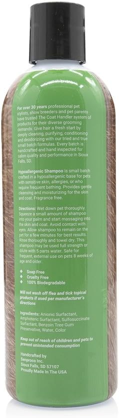 Hypoallergenic Dog Shampoo - All Natural Ingredients, for Pets with Sensitive Skin, Hypoallergenic, 5 to 1 Concentration, Non-Scented (16 oz)