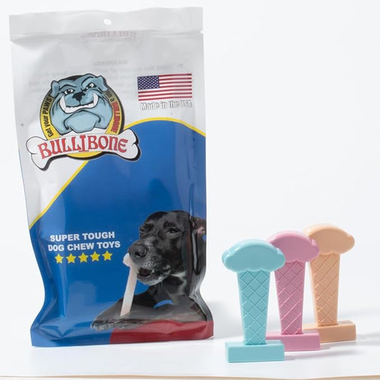Bullibone Brusher: Dog Teeth Cleaning Brushing Toothbrush Stick - Long Lasting Nylon Peppermint Chew Toy for Dog Oral Care and Dental Health for Small Dogs and Puppies (Small, Ice Cream)