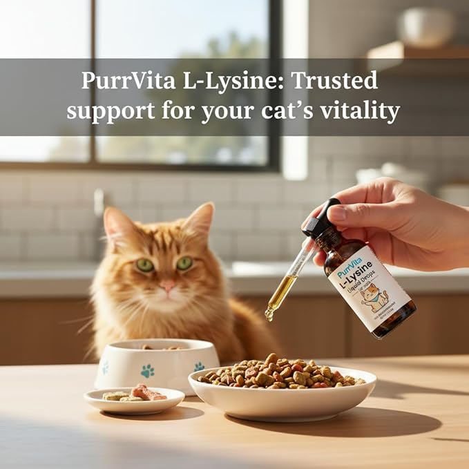 Purrvita L-Lysine Liquid Drops for Cats, Simply add onedrop in Your Cat's Food Daily,2fl.oz,60ml (1pc)