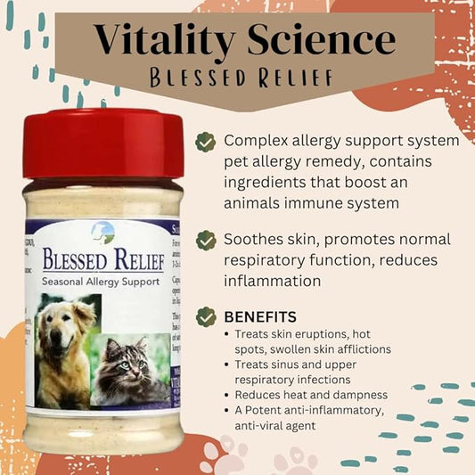 Vitality Science Blessed Relief for Dogs | Seasonal Allergy Support | Soothes Skin Problems | Normal Respiratory Function | Reduces Inflammation | Boosts Immune Health (20g)