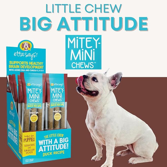etta says! Mitey Mini Chews Dog Treats - Made in The USA - Grain-Free and Odor-Free - All-Natural Dog Chews - Perfect for Puppies and Senior Dogs - with Omega 3, 6, and 9 - Duck - 18 Pack - 54 Count