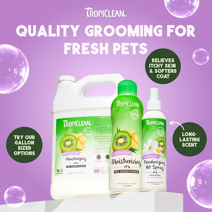 TropiClean Dog Conditioner, Professional Detangling & Moisturizing Conditioner, Puppy Safe, Made in the USA, Kiwi & Cocoa Butter Scent, 1 Gallon