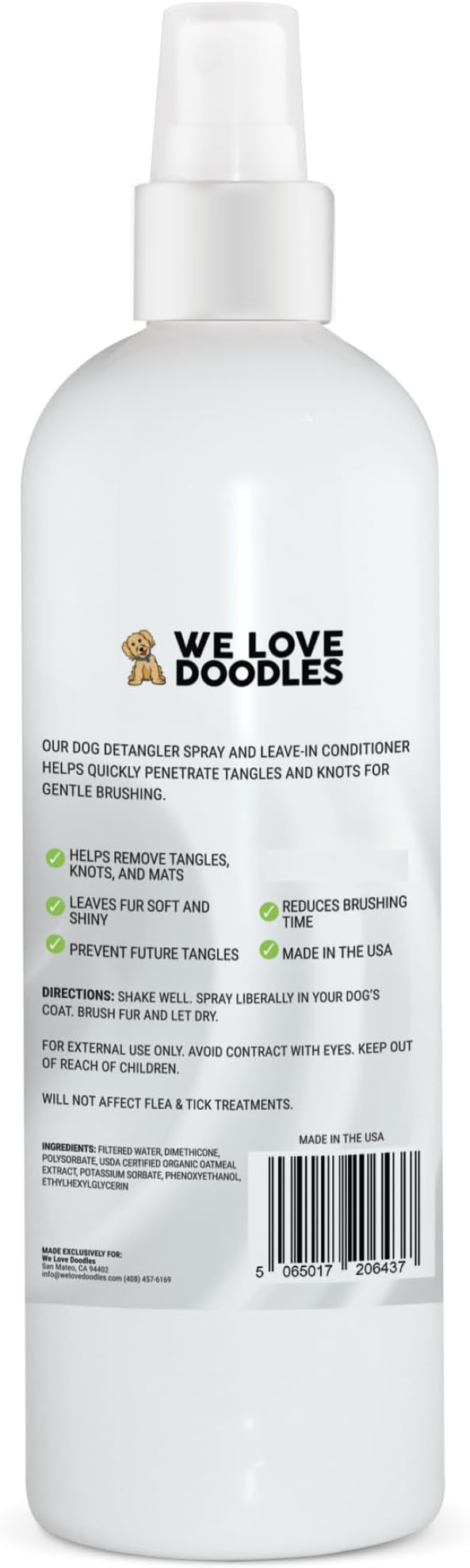 We Love Doodles Dog Detangler Spray - Leave-in Conditioner for Dogs - Dog Detangling Spray - Dematting Spray for Dogs - Tangle Remover - Made in The USA (Hypoallergenic Unscented)