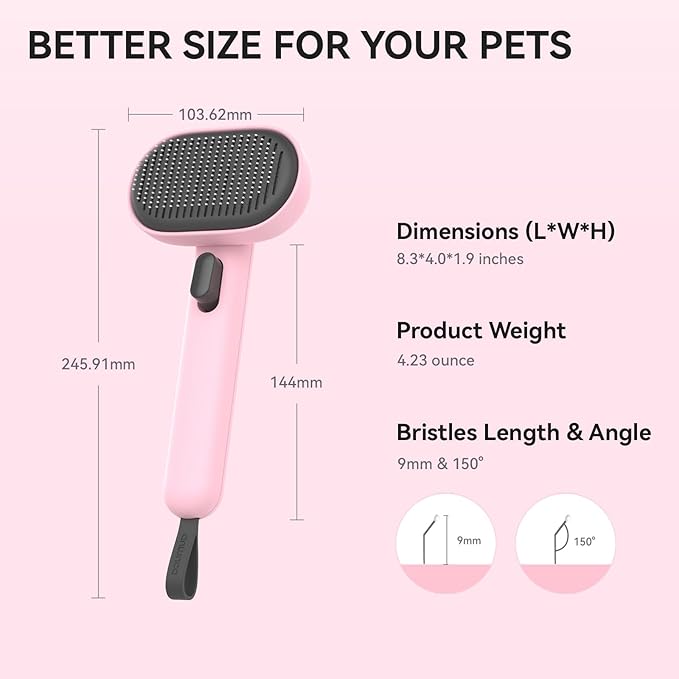 Aumuca Cat Brushes for Indoor Cats, Dog Hair Brush for Shedding, Cat Brush for Long or Short Haired Cats, Cat Grooming Deshedding Brush for Dog Kitten Horse Massage Removes Loose Fur, Pink