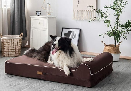 KOPEKS Orthopedic Memory Foam Dog Bed 7" Inch Thick Extra Large Dog Bed With Pillow Brown 50"x34"x10" Includes Waterproof Liner & Durable Removable Cover With Smart Design