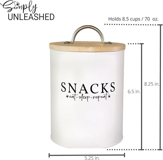 White Dog and Cat Treat Container with Easy to Open Bamboo Lid, 8.5 cups/ 70 fl oz.