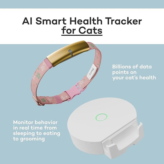 Health Tracker for Cats - Smart Cat Collar with Safety Breakaway Buckle for Indoor Cats, Wellness Alerts, Real-time Monitoring (Sakura,XXL)