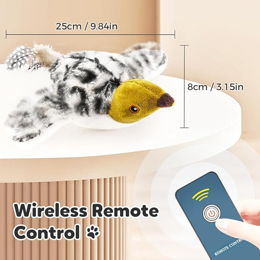 Flappy Chase Cat Toy, 2026 New Interactive Chirping Flying Bird Cat Toy with Remote Control, Chirping Bird Cat Toy Flapping Wings, Flying Interactive Simulation Electric Cat Toy (Brown)