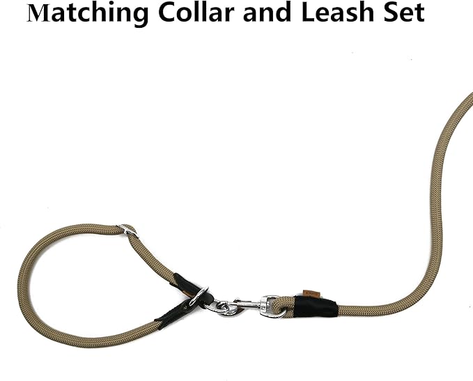 Dog Leash, Braided Rope Traction – Walking Training Lead for Medium/Large Dogs ((1/2") x 6FT, Khaki)