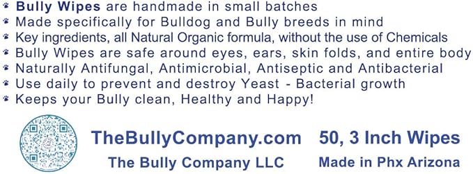 Bully Wipes - Bulldog Wrinkle Wipes Specifically for Bulldog Breeds All Natural Organic Formula Refreshing Botanical Scent - Removes Dirt - Safe to use Around Eyes, Ears, Paw, Wrinkles!