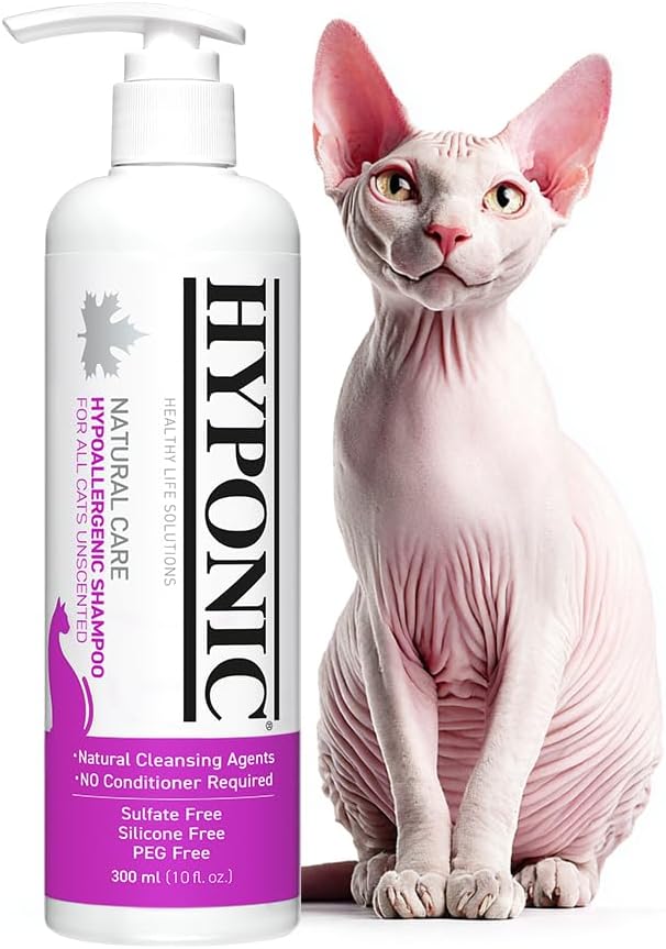 HYPONIC Hypoallergenic Premium Shampoo for All Cats (Unscented, 10.14 oz) - Fragrance Free Cat Shampoo for Dry Skin, Dandruff, Allergy