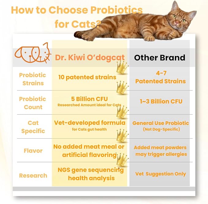 Dr. Kiwi O'dogcat Probiotics for Cats | Support Gut Health, Diarrhea, Digestive Health & Seasonal Allergies