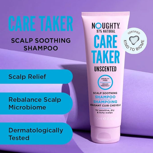 Noughty Care Taker Fragrance Free Shampoo, Anti Irritant Scalp Soothing Hair Cleanser for Dandruff Prone Sensitive Scalps, Caring 97% Natural Sulfate Free Vegan Haircare 8.4fl.oz
