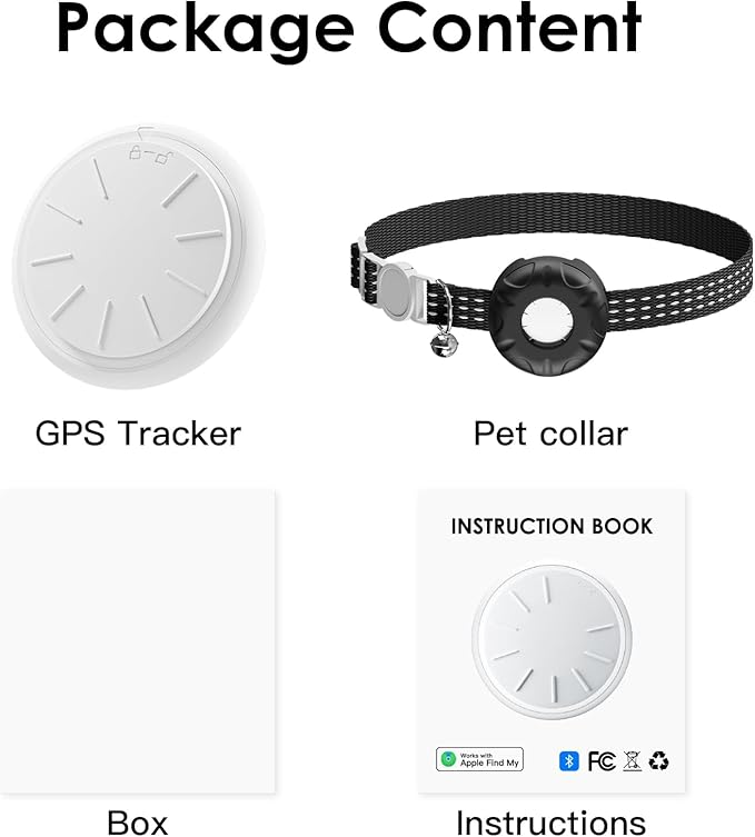 Cat GPS Tracker for Cats, Waterproof Pet GPS Tracker, Compatible with Apple Find My App (Only iOS), No Monthly Fee (Black Cat Collar)