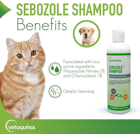 Vetoquinol Sebozole Pet Shampoo with Miconazole Nitrate 2% and Chloroxylenol 1%, 16oz