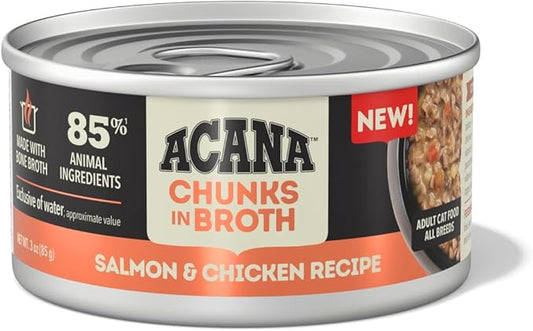 ACANA Chunks in Broth Wet Cat Food Salmon & Chicken Recipe 3oz Cans (12 Count)