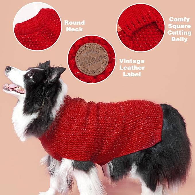 KYEESE Dog Christmas Sweater with Leash Hole for Small Dogs Male Warm Pullover with Reflective Yarn Soft Knit Pullover Boy Dog Coats Cozy Lightweight Thick Sweater Pet Indoor Outdoor Wear,Red,Small