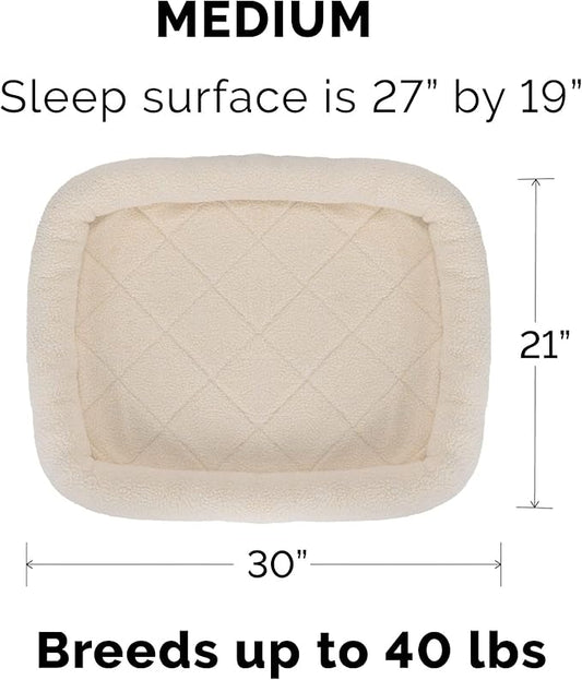 Furhaven Dog Bed for Medium/Small Dogs & Indoor Cats, 100% Washable, Sized to Fit Crates - Sherpa Fleece Bolster Crate Pad - Cream, Medium