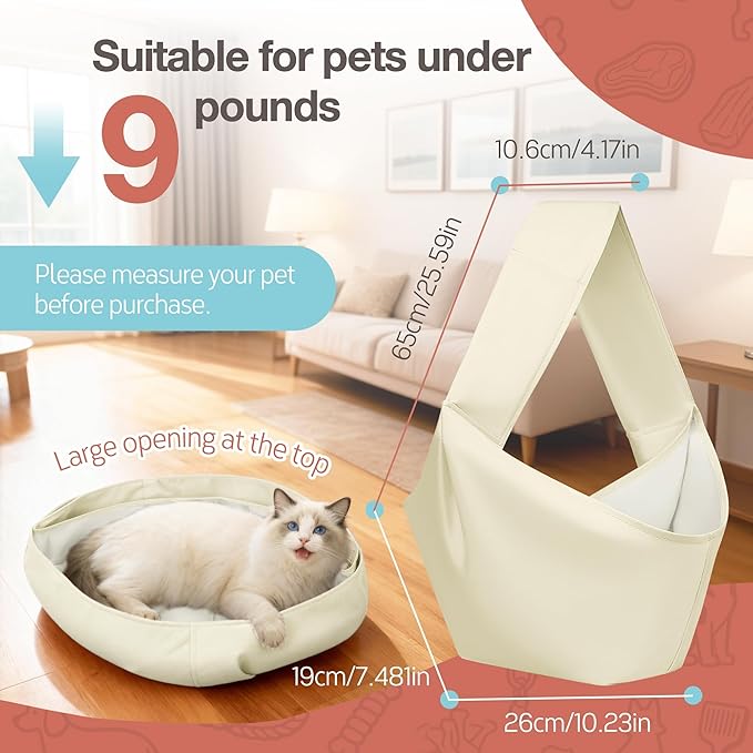 YUDODO Fashion Dog Sling Carrier for Small Dogs Lightweight Crossbody Pet Bag with Safety Strap, Pocket Storage, Machine Washable, Comfortable Travel & Outdoor Sling up to 9 lbs White