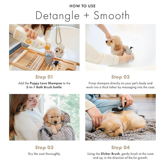 Puppy Love Gentle Bath & Grooming Set by Veterinary Formula & Tweezerman – Tearless Puppy Shampoo with 2-in-1 Bath Brush & Large Slicker Brush – Complete Bath Kit for Medium & Large Dogs & Puppies