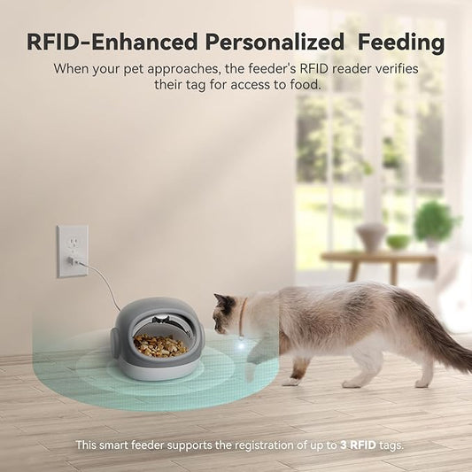 Upgraded RFID Feeder with Collar Sensor – Automatic Portion Control, 4 Feeding Modes, Anti-Theft Cat Feeder for Multi-Cat Homes & Special Diets (Gray)