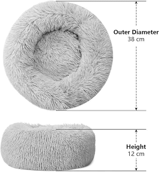 Cat & Dog Beds for Small Dogs Round Cat Beds for Indoor Cats Pet Bed for Puppy and Kitten with Slip-Resistant Bottom Plush Donut Cat Bed, Light Grey (XS-38cm)