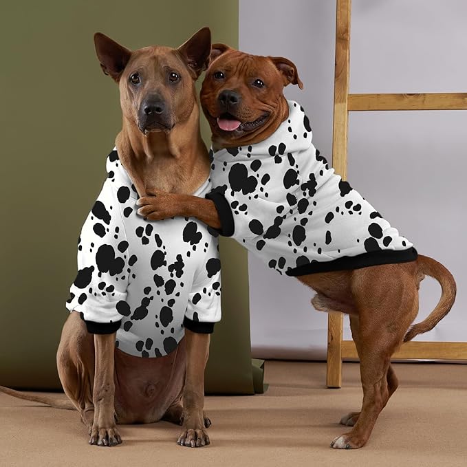 Halloween Dalmatian Dog Costume, Dalmatians Print Winter Clothes Sweaters for Halloween Cosplay Autumn Pets' Wear Dog Winter Hoodies with Pocket for Medium Large Dogs XXL