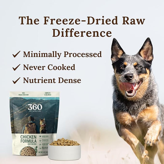 360 Pet Nutrition Freeze-Dried Raw Dog Food – Chicken Recipe with Liver & Organs, High Protein, Omega-3s, Fruits, Veggies & Superfoods, Grain-Free, No Fillers, 1 lb – Made in USA