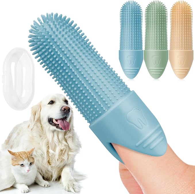 Duckart 4 Pack Dog Toothbrush, 360° Cleaning Finger Brush for Dogs Teeth, Food Grade Silicone Pet Brush Fits Most Fingers, Puppy Toothbrush for Dogs & Cats Dental Care
