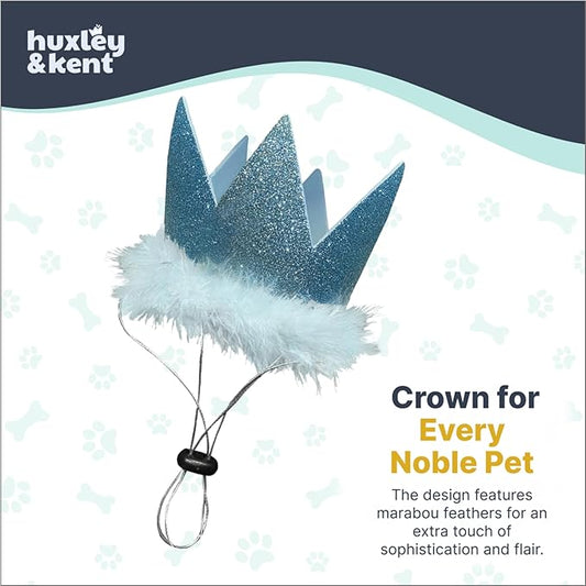 Huxley & Kent Pet Party Crown Hat for Dogs & Cats - Comfortable SnugFit Adjustable Straps - Glitter Crown for Parties, Gotcha Days & Celebrations - Blue, Large