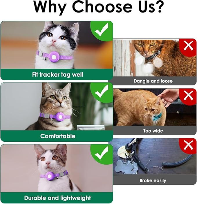 Cat GPS Tracker, Cat Tracker Collar with Safety Elastic Buckle, GPS Tracker Compatible with Apple Find My App (Only iOS), No Monthly Fee, Purple