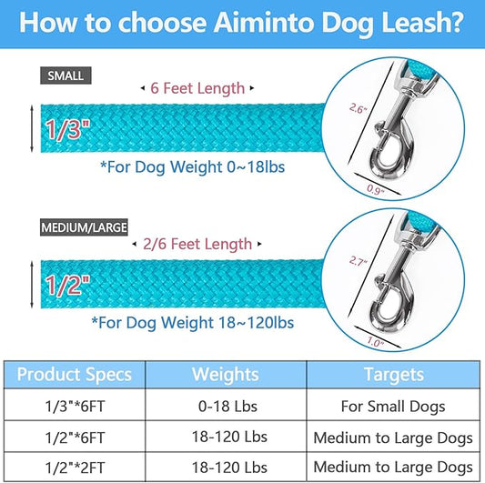Dog Leash, Braided Rope Traction – Walking Training Lead for Medium/Large Dogs ((1/2") x 6FT, Light Blue)
