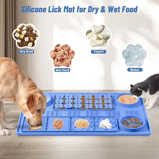 Large Silicone Snuffle Mat, 32"x 20" Dog Lick Mat with Suction Cups, Slow Feeder for Small | Medium | Large | Multiple Dogs Slow Eating, Boredom Reducer (Blue)