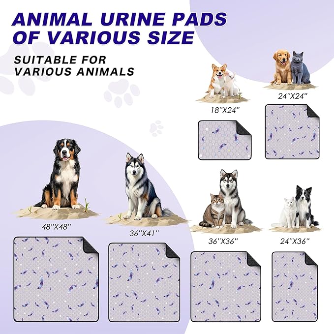 Washable Pee Pads for Dogs, 2Pack Reusable Puppy Pads, Super Absorbent & Leakproof Dog Pads, Anti-Slip Dog Pee Pads for Puppy Training & Incontinence, Feather Pattern 36"x36"