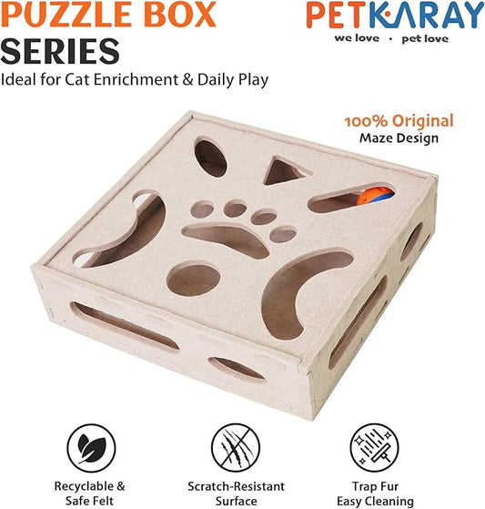 PETKARAY Felt Cat Puzzle Toy, Interactive Cat Toys for Indoor Cats, Interactive Maze for Kitten Felt Puzzle Box with Ball, Beige