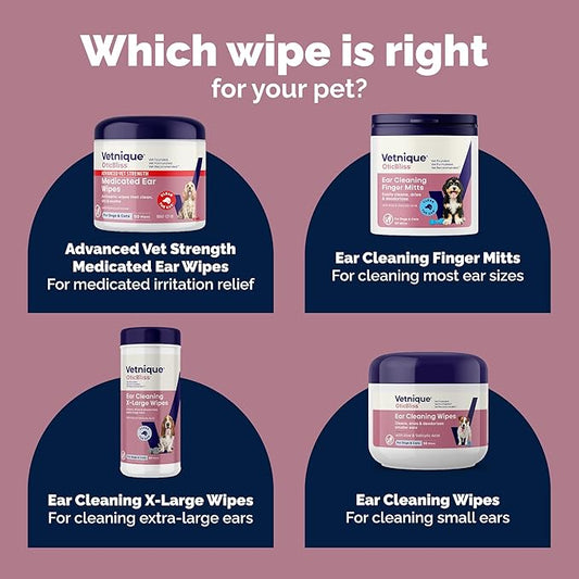 VETNIQUE Oticbliss Advanced Cleaning Ear Wipes for Dogs & Cats for Odor Control, Dirt and Wax Removal with Soothing Aloe Vera, Drying Agent and Vitamin E, Clear the Ear 100ct Wipes