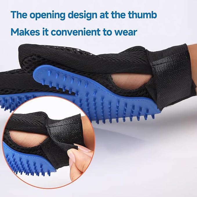 Pet Hair Removal Glove for Dogs & Cats, 2-Pack 2-in-1 Deshedding Brush & Massage Mitt - Grooming Gloves for Shedding Control, Bathing and Washing, Safe for Short/Long Hair Pets (Blue)
