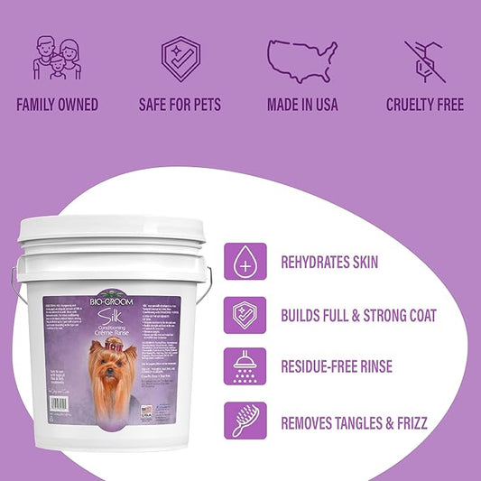 Bio-Groom Silk Creme Rinse Dog Conditioner - Conditioner for Dogs, Puppy Conditioner, Dog Conditioner Detangler, Dog Hair Conditioner - 5 Gallons