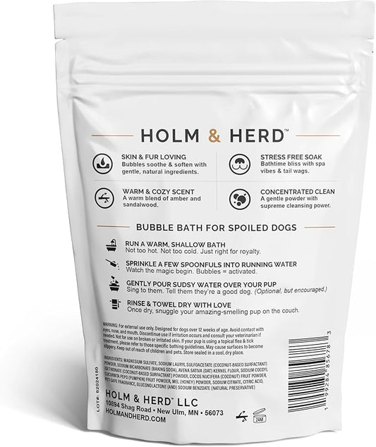 Dog Shampoo Alternative – Oatmeal & Honey Puppy Bubble Bath with Autumn Scent – Natural Gentle Dog Wash – Halloween Dog Gift - 12 Baths (Amber Sandalwood)