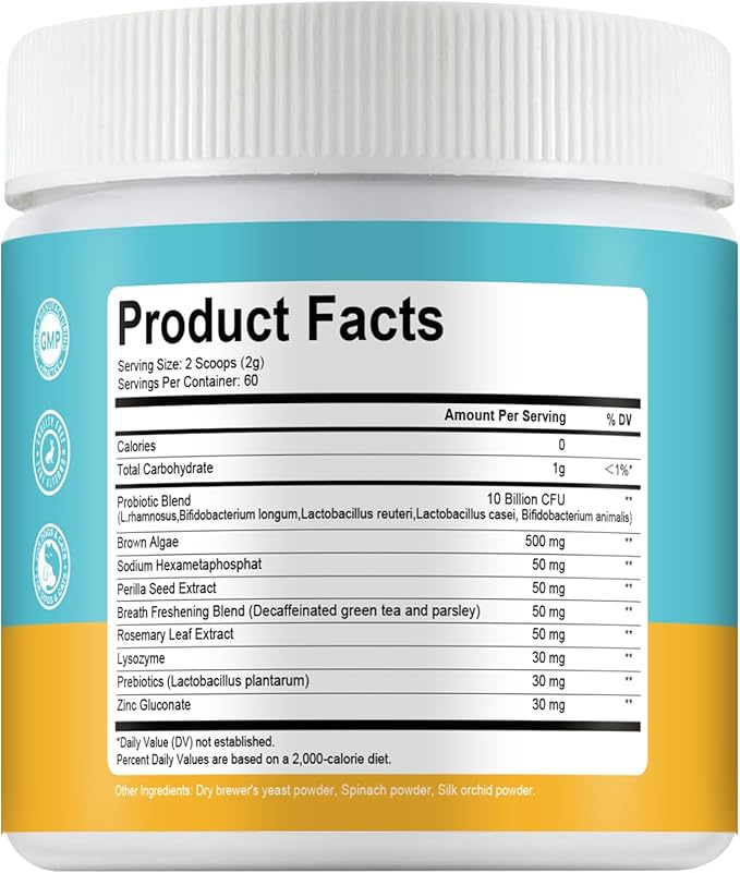 Pet Dental Powder for Dogs and Cats - Dog Teeth Cleaning Powder for Breath Freshener, Oral Care with Natural Herbal Blend & Tartar Remover for Dogs, Dog Teeth Cleaning + Postbiotics (60 Servings)
