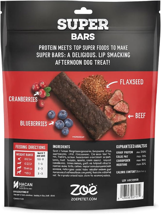 Zoe Super Bars Beef Recipe Dog Treats - Protein Packed Snacks with Berries and Flax Grain Gluten Free 32 oz Bag Big of Made The Finest Ingredients, 2 Pound (Pack 1)