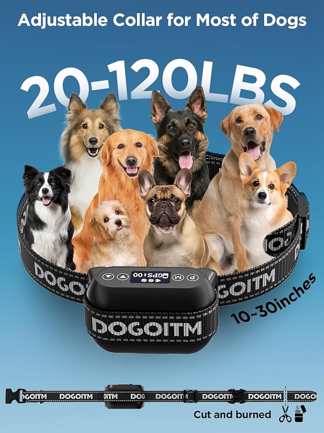 Wireless Dog Fence, GPS Dog Collar with 3 Warning Modes, Pet Containment System with Real-time Signal Updates, Electric Dog Fence Collar with Wide Adjustable Range for Most of Dogs