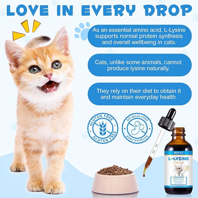 L-lysine Supplement for Cats,Cat L-Lysine Liquid Drops for Immune Support,Feline Respiratory, Sneezing, Runny Nose,Helps Strengthen Natural Defenses,Roast Chicken Flavor,2oz (60mL)