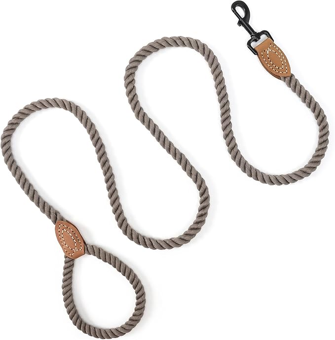 Mile High Life Dog Leash, Braided Cotton Rope Leashes with Leather Tailor Tip with Leather Tip - Heavy Duty Metal Clasp, 4FT, 1/2" Thick - Wedding, Walking Leash for Medium Large Dogs(Camel)